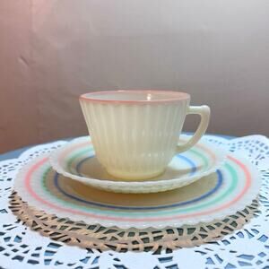 Vintage Macbeth Evans Cremax Petalware Pastel Dessert Plate, Teacup And Saucer